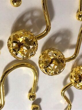Gold Decorative Shower Curtain Hooks - Elegant Metal Design